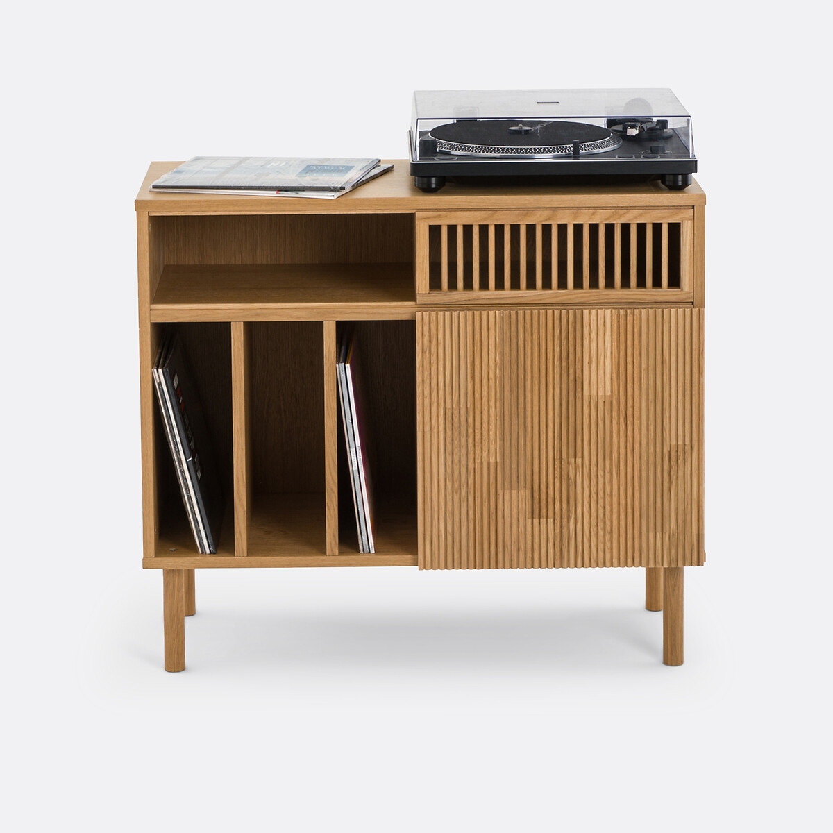 Meuble vinyles chêne massif et plaqué, Bilbao chêne, LA REDOUTE INTERIEURS