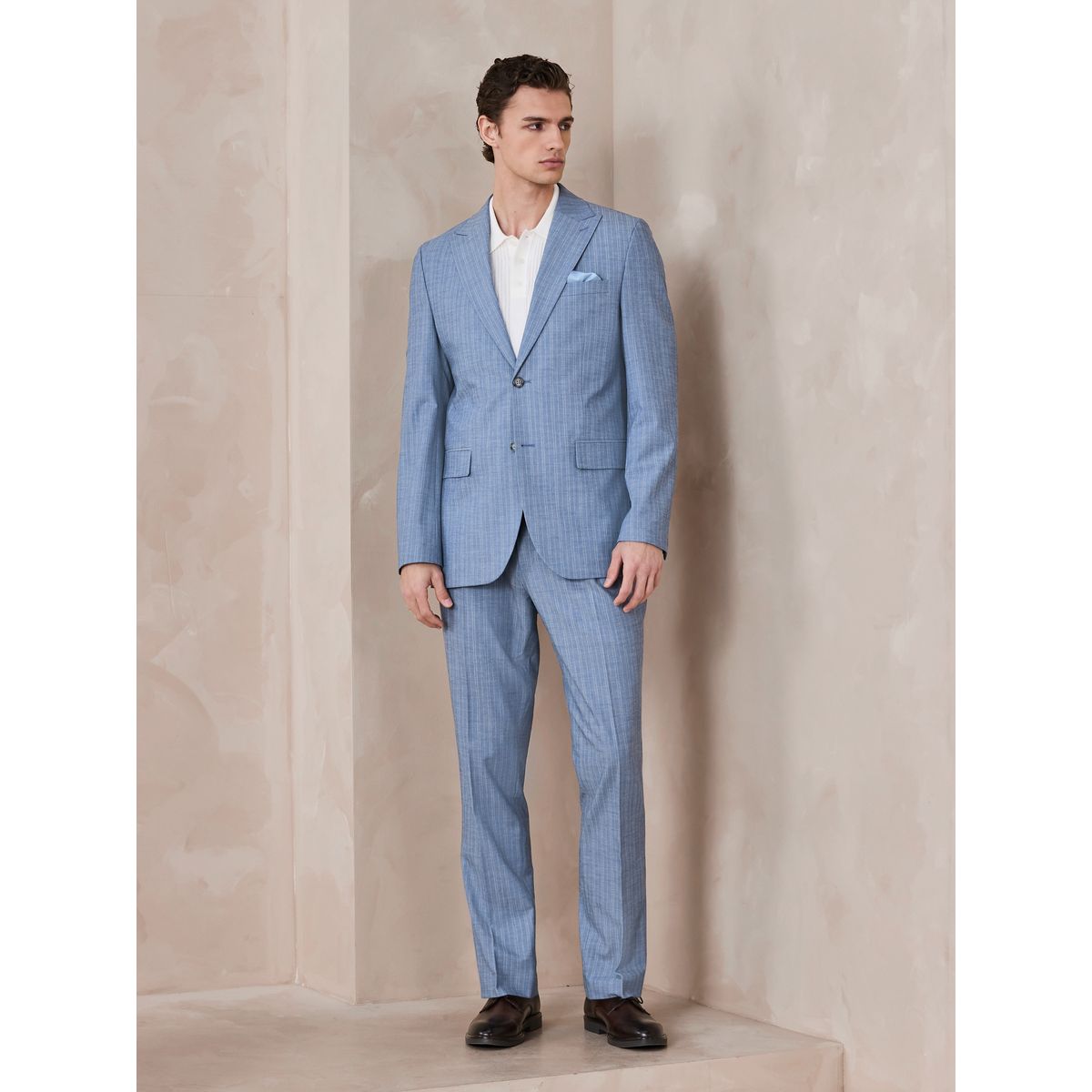 Pantalon de costume slim rayé chambray bleu, NEXT