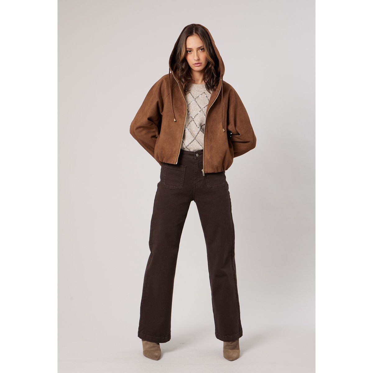 Blouson court bombers femme NAMACI light brown, DEELUXE