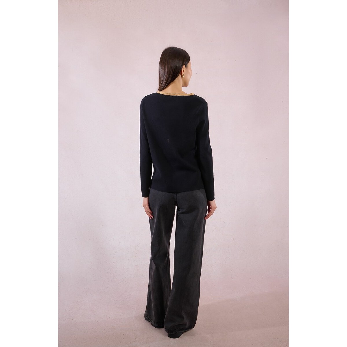 Jumper with Iridescent Collar Trim black, MOLLY BRACKEN