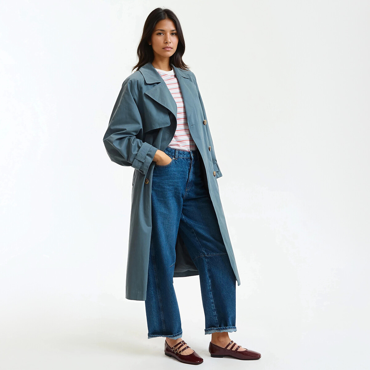 Trench long, Signature EMILE bleu grisé, LA REDOUTE COLLECTIONS