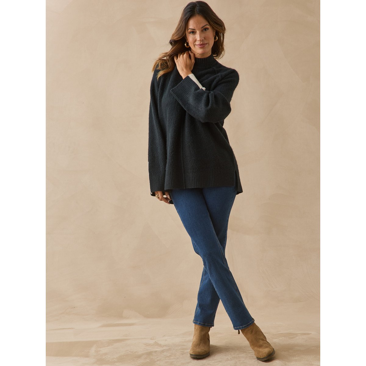Pull avec laine col montant noir, DAXON