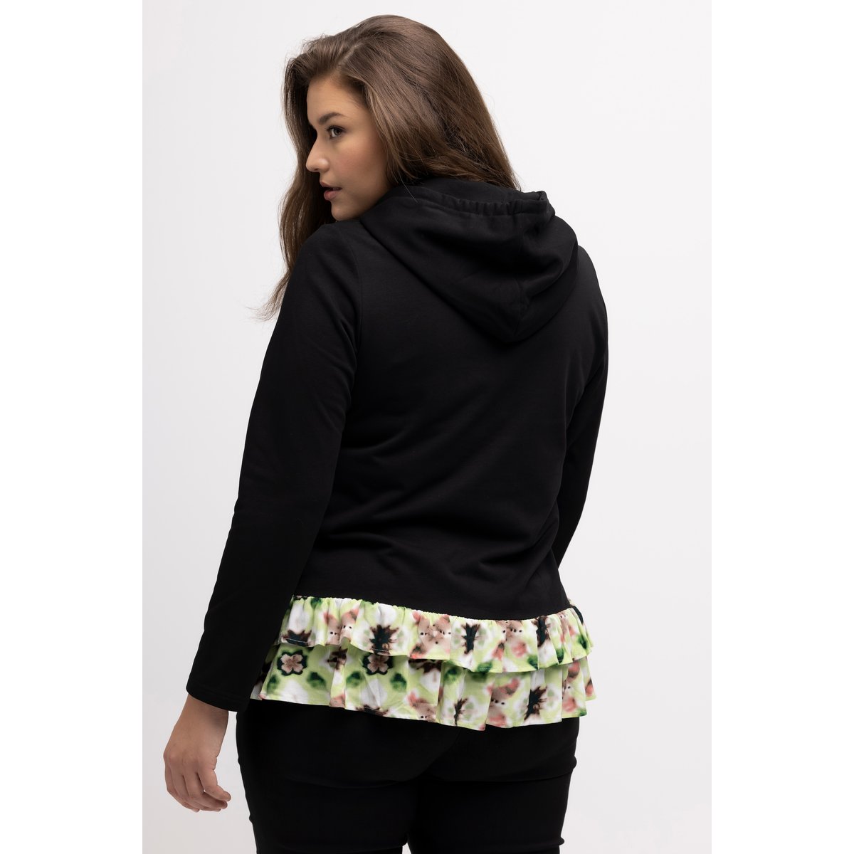 Sweat à capuche, effet superposé, ligne en A noir, ULLA POPKEN