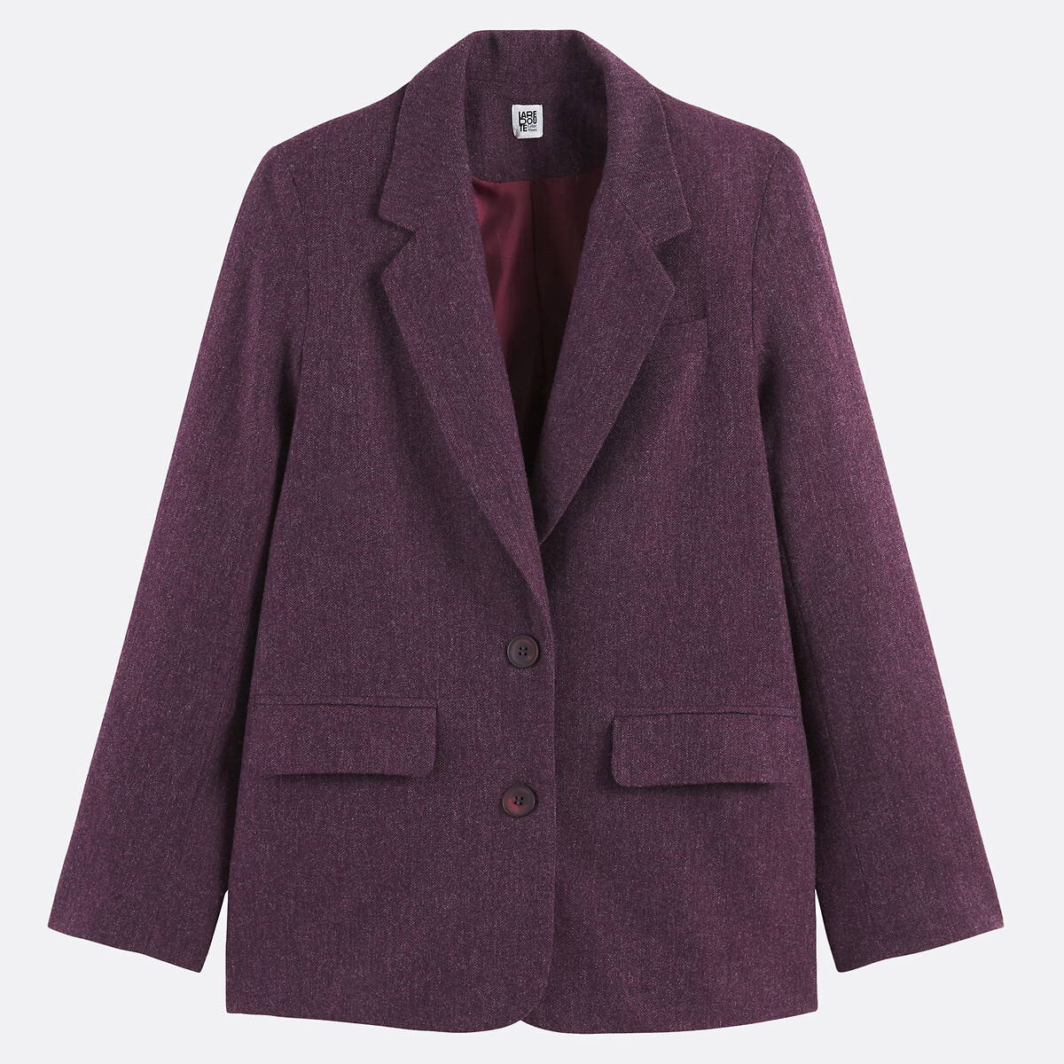Long Loose Fit Chevron Print Blazer burgundy red, LA REDOUTE COLLECTIONS
