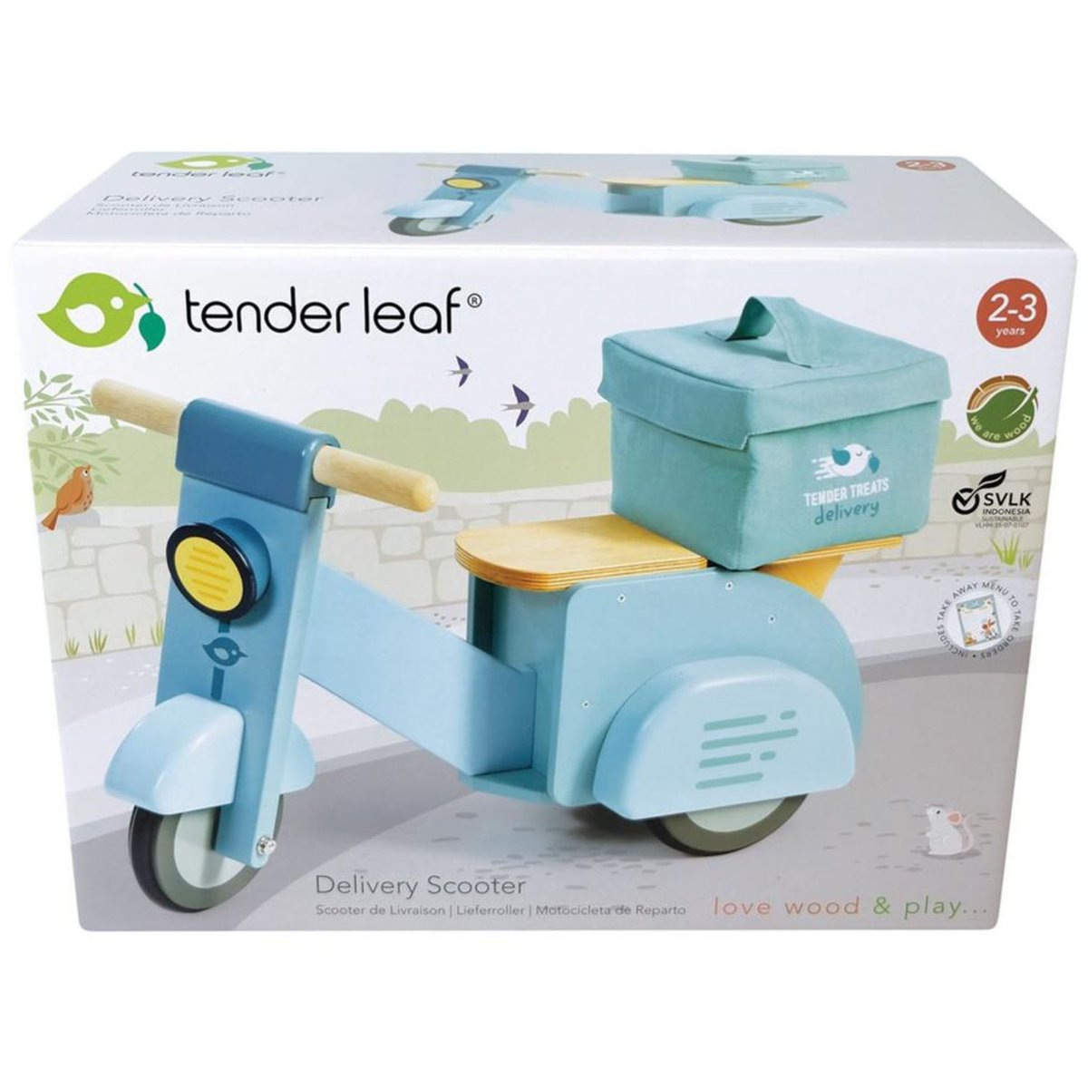 Porteur Scooter Avec Panier bleu, TENDER LEAF TOYS