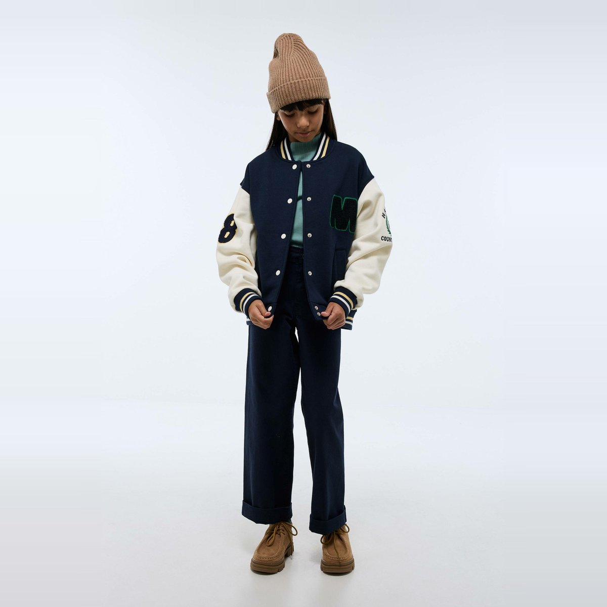 Veste teddy brodée en molleton marine, MONOPRIX