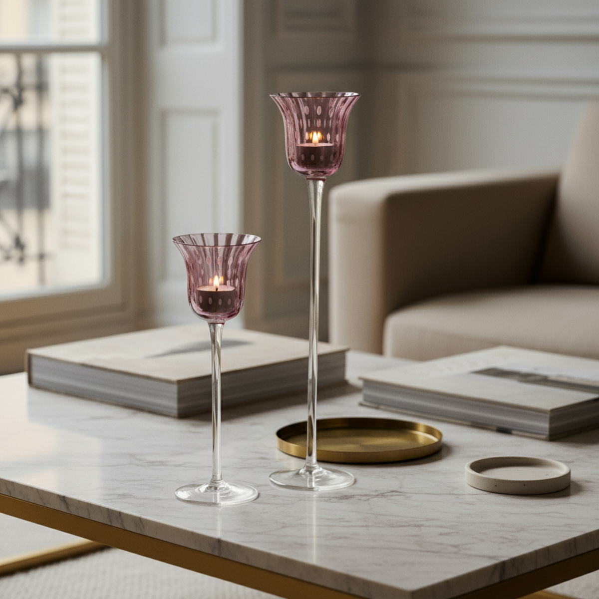 Photophore décoratif en verre soufflé H30 violet, SIA DECO