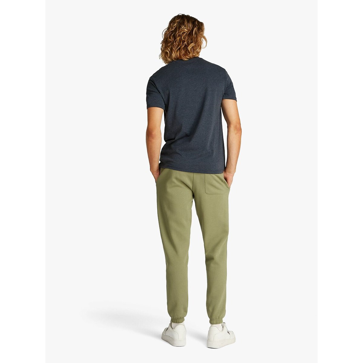 T-shirt de gola redonda slim jaspe azul escuro, TOMMY JEANS