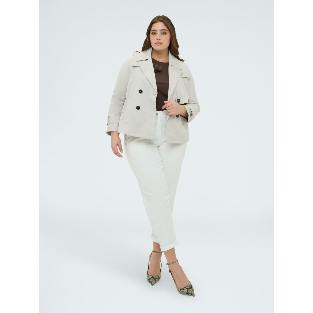 Trench-coat court croisé blanc, FIORELLA RUBINO