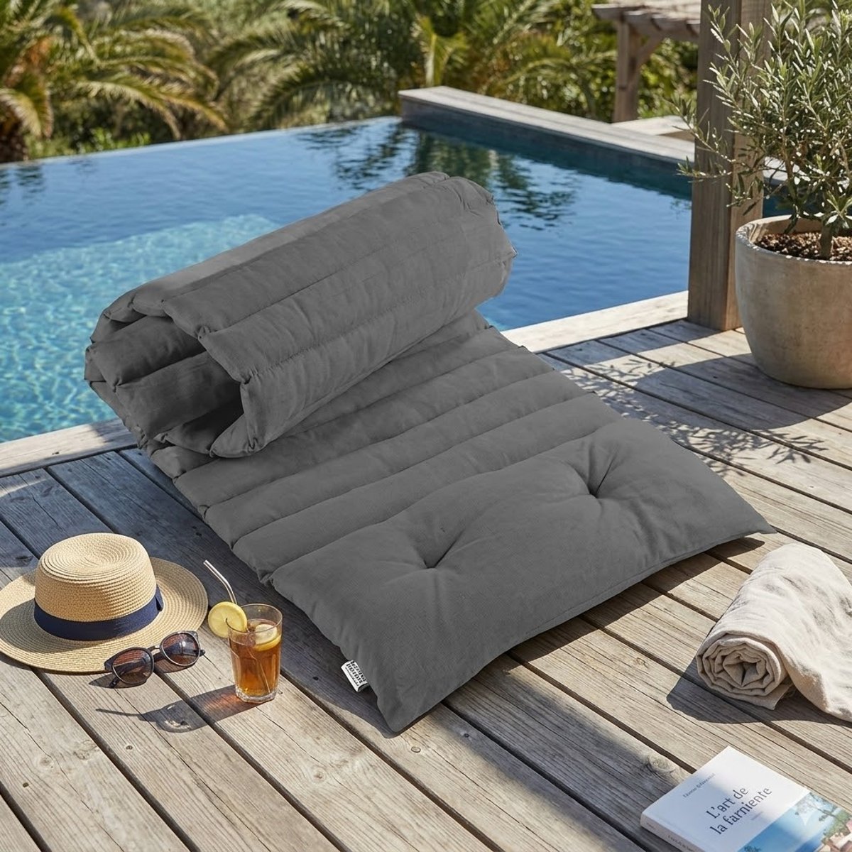 Matelas bain de soleil Pacifique gris 180 x 60 cm anthracite, EDEN