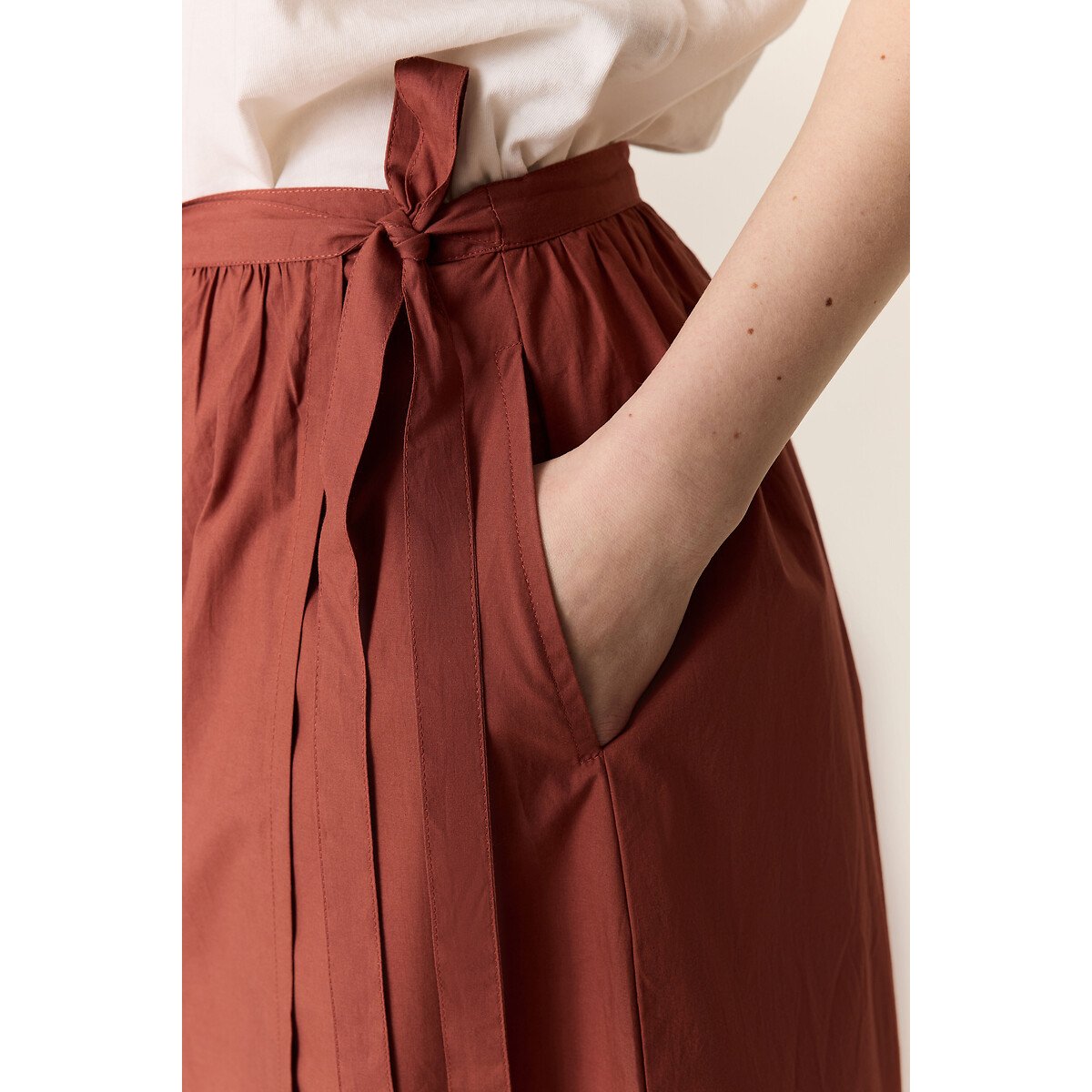 Jupe midi portefeuille, JULEP terre cuite, LEON & HARPER