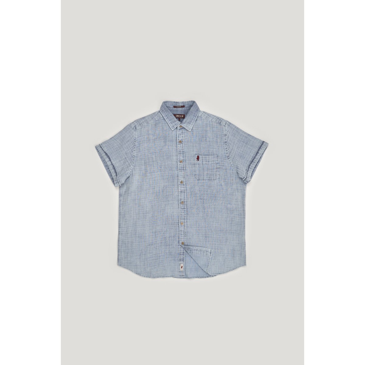 Chemise manche courte unie jean en mousseline bleu denim, MCS
