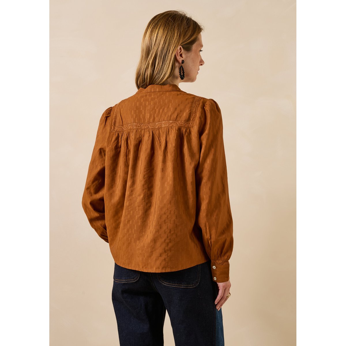 Chemise en jacquard manches longues cognac, LA FEE MARABOUTEE