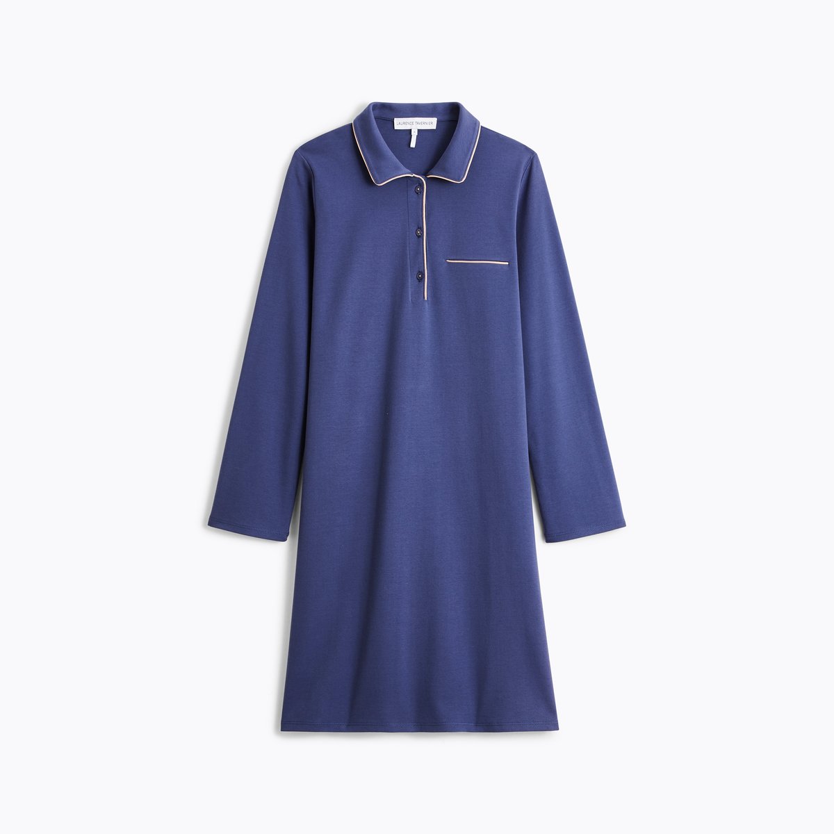 Chemise de nuit col polo en coton MYSTÉRIEUSE marine, LAURENCE TAVERNIER