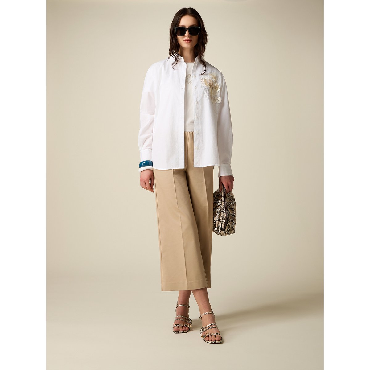 Pantalon cropped beige, OLTRE