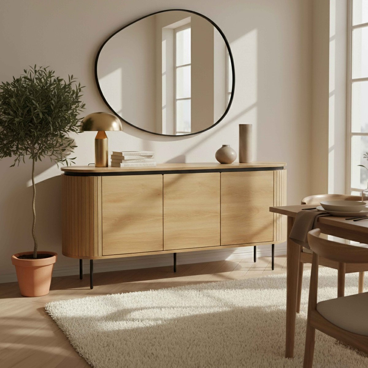 Buffet en mélaminé 2 portes 160 cm, HEMERA bois clair, OVIALA