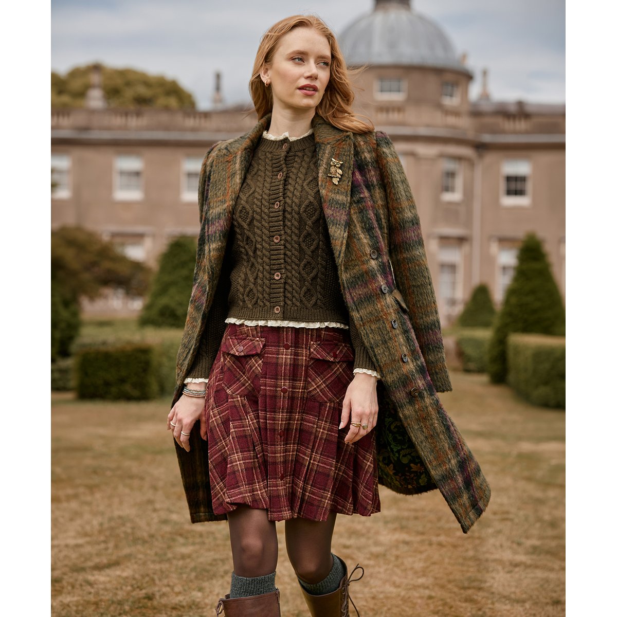 Manteau à Carreaux Asymétrique Tessa vert, JOE BROWNS