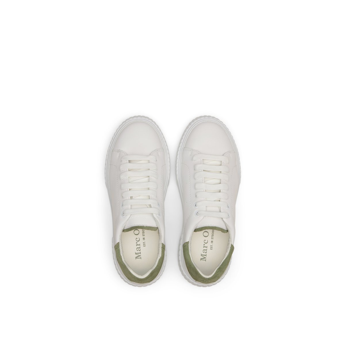 Baskets Modèle Svea en cuir de vache souple blanc/vert, MARC O'POLO