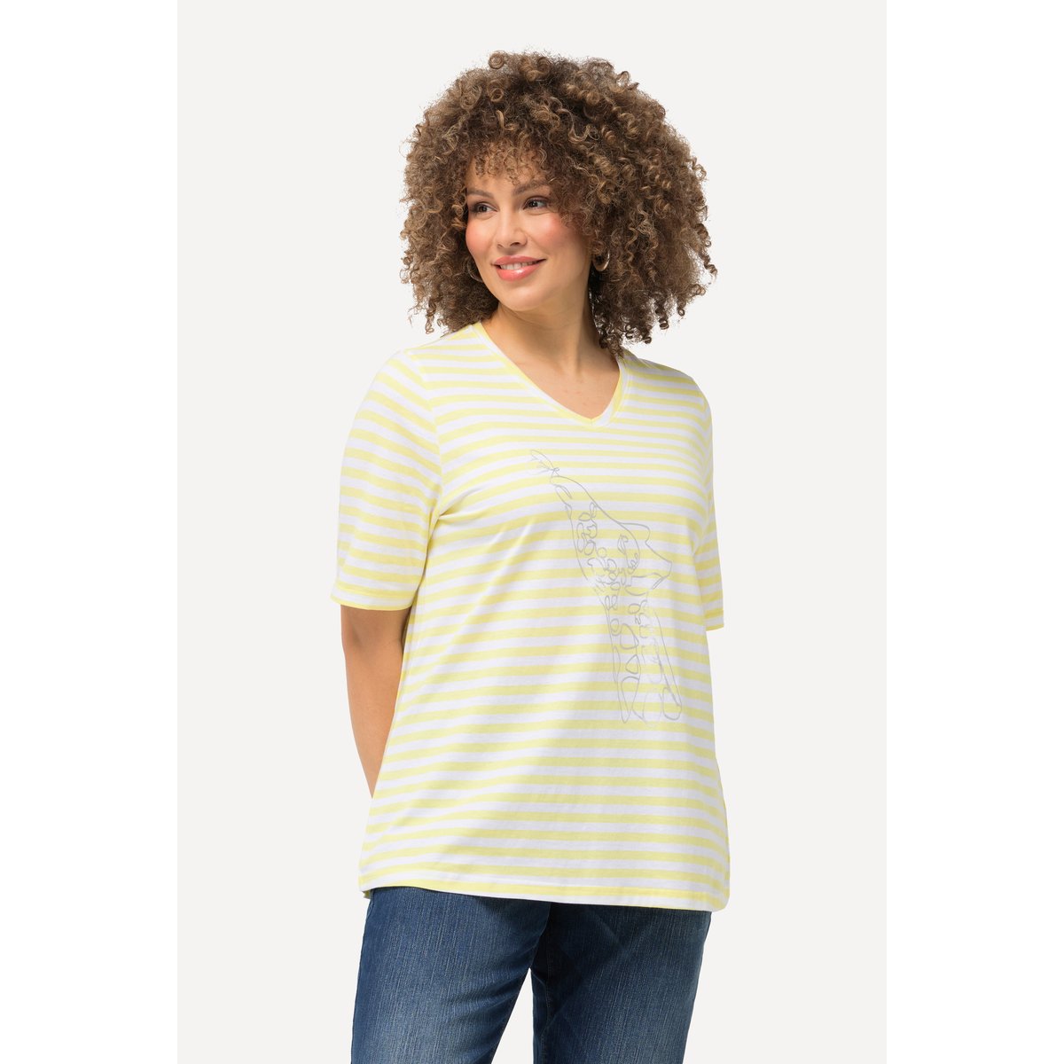 T-shirt à rayures avec animal métallique jaune citron, ULLA POPKEN