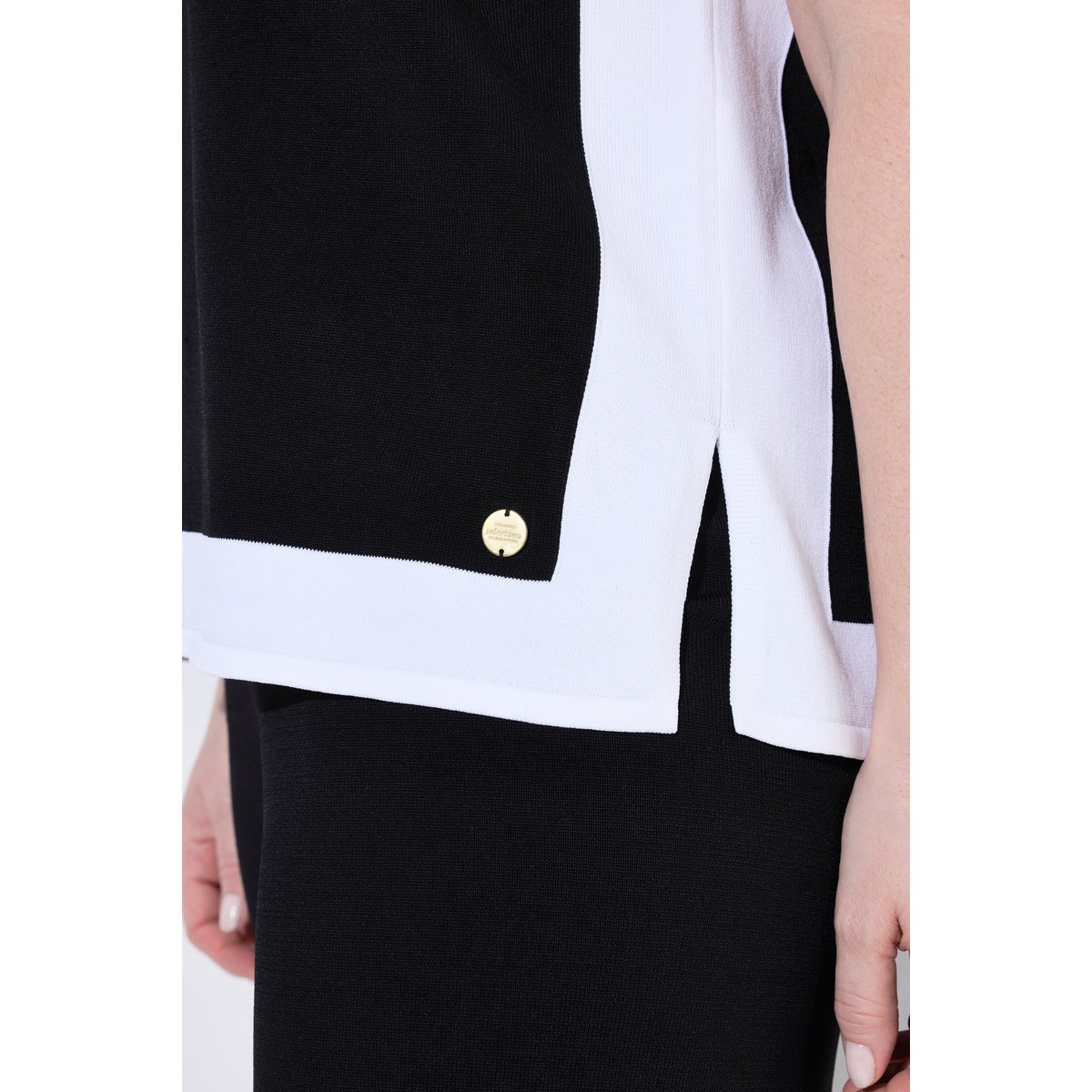 Pull-over, design color block, col en V noir, ULLA POPKEN