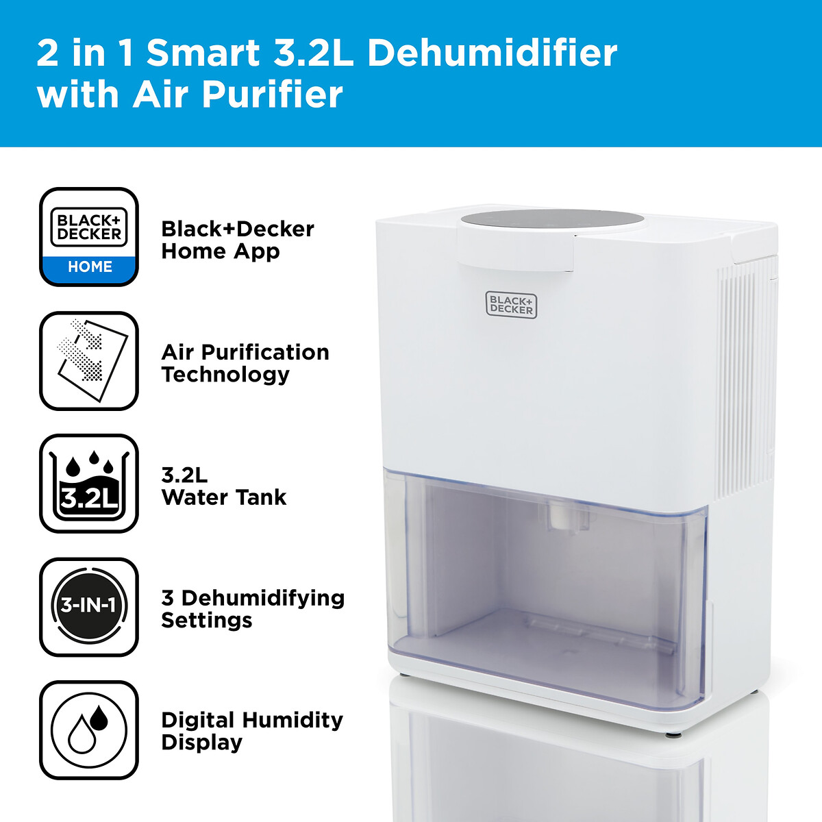 3.2L 2-in-1 Dehumidifier - BXEH60013 white, BLACK & DECKER