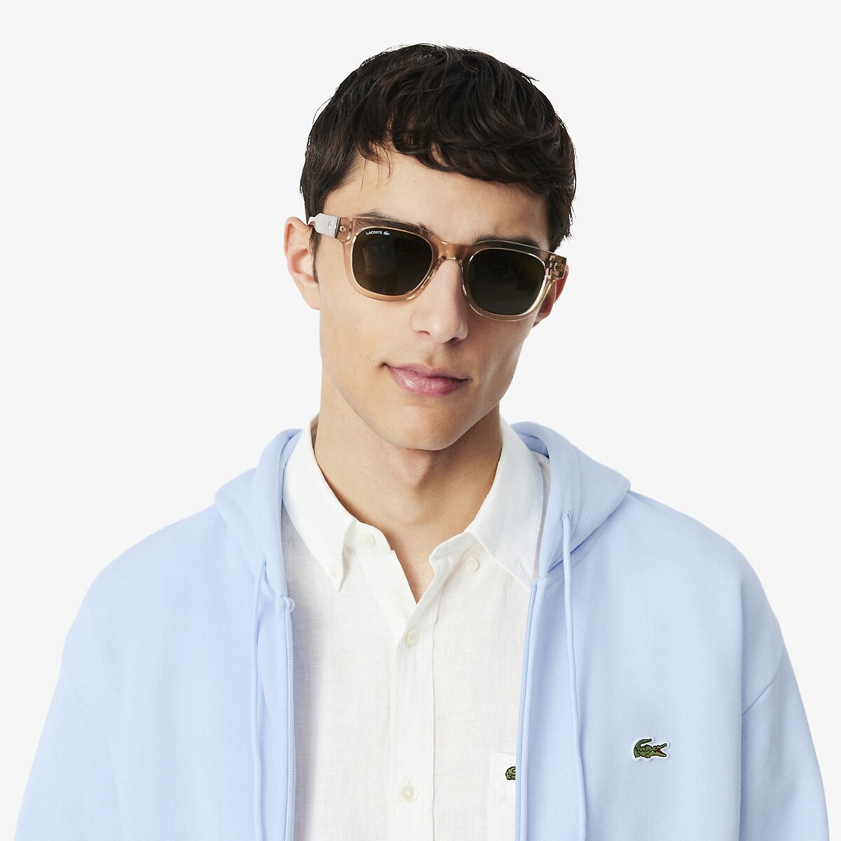 Sweatshirt mit Reissverschluss und Kapuze aus Molton hellblau, LACOSTE