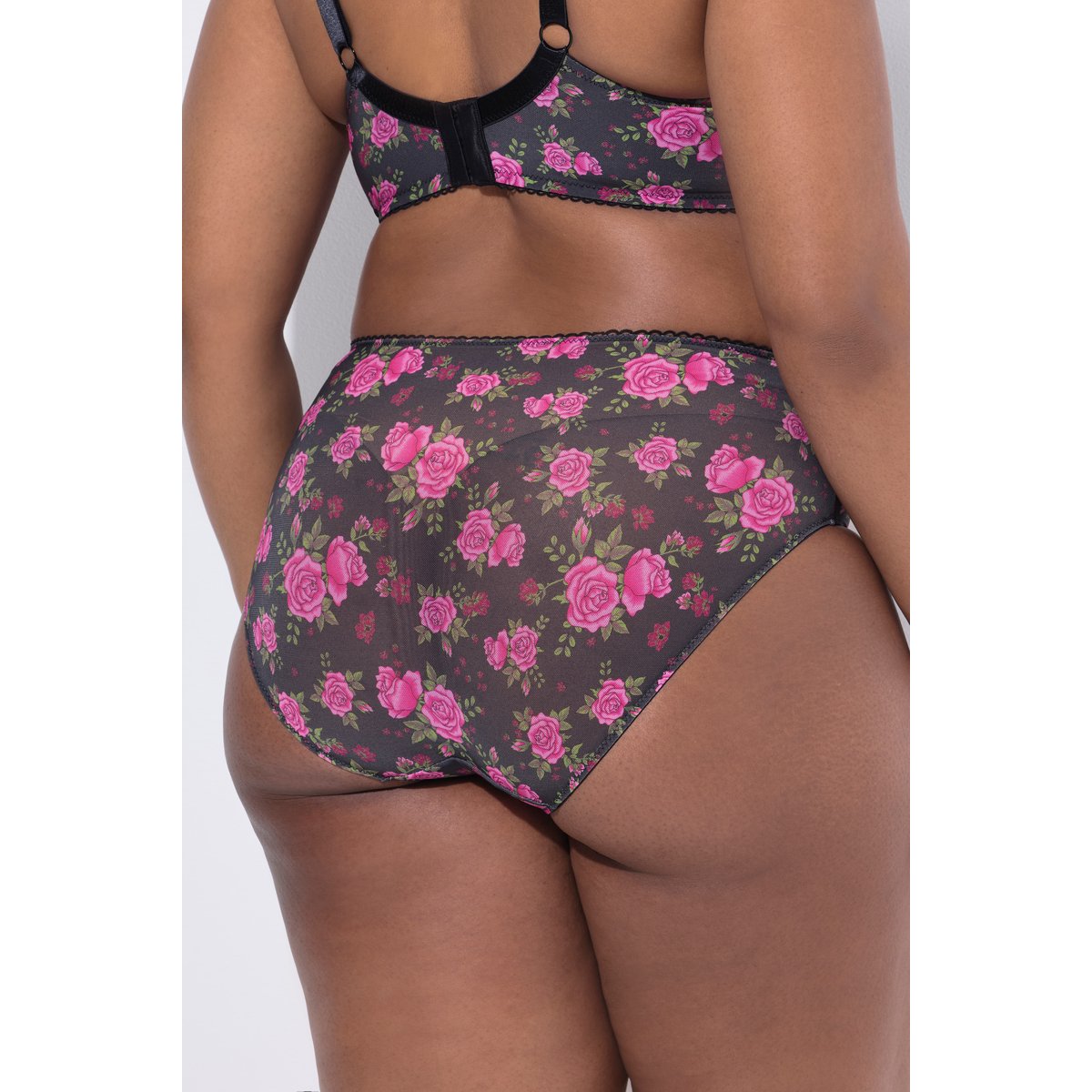 Culotte midi TruYou, mesh et motif roses noir, ULLA POPKEN