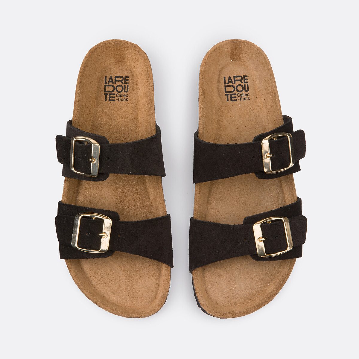 Mules en cuir suédé double boucles noir, LA REDOUTE COLLECTIONS