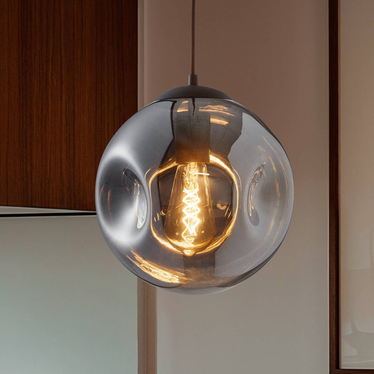 Suspension en verre design, Valentina gris fumé, café, LINDBY