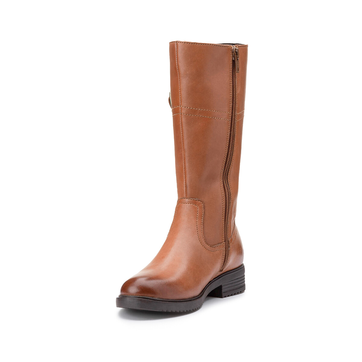 Kids Riding Calf Boots in Leather with Zip Fastening camel, LA REDOUTE COLLECTIONS
