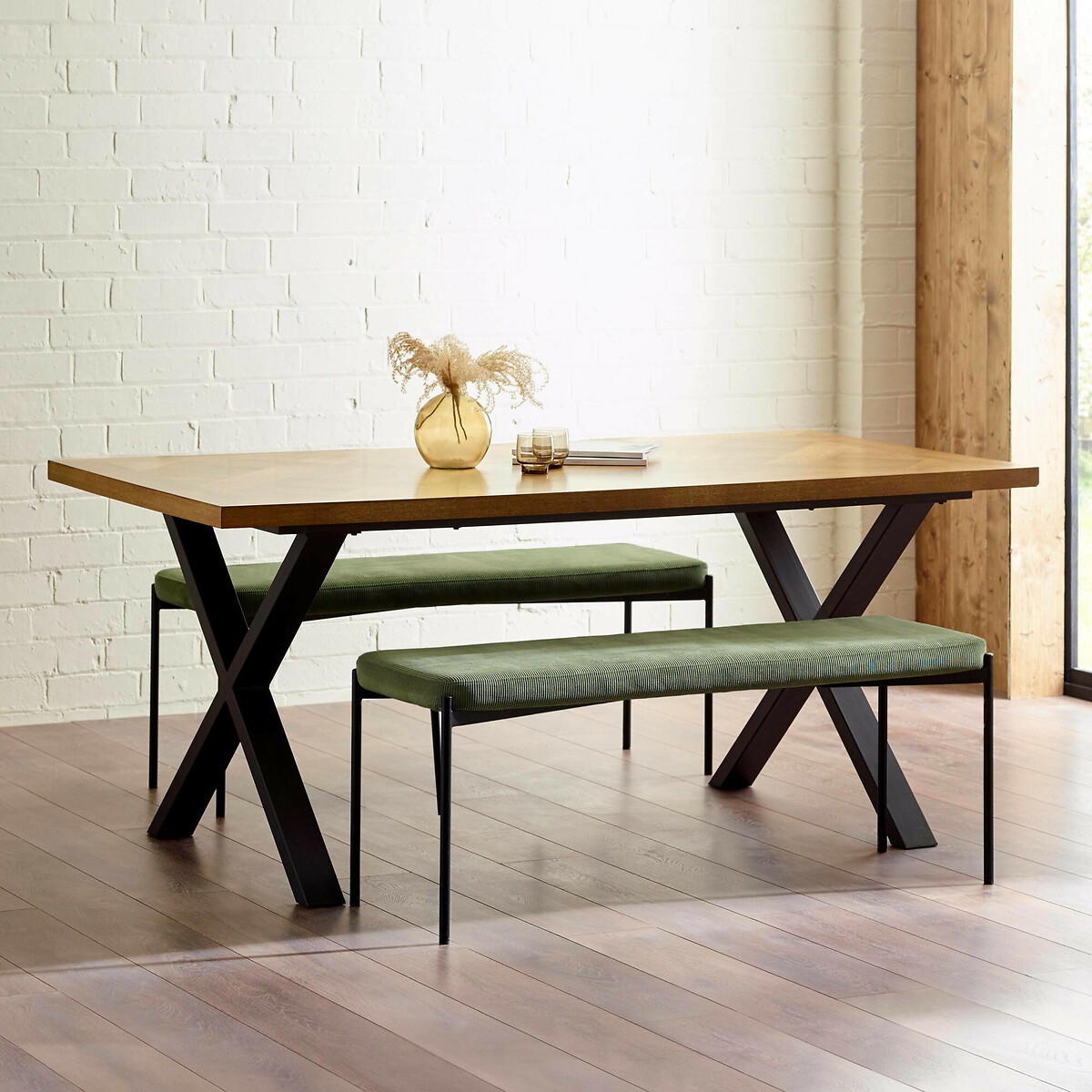 Sylvie Corduroy Upholstered Dining Bench olive green, SO'HOME