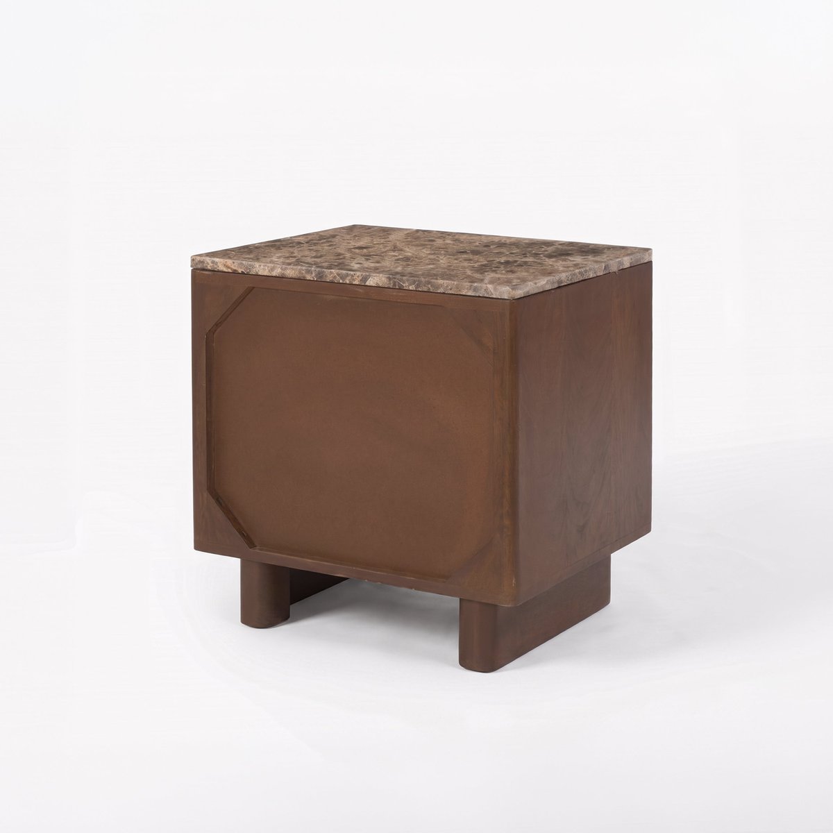 Table de chevet en bois de manguier et plateau en marbre - FLAVIO marron foncé, MAISON PAVANE