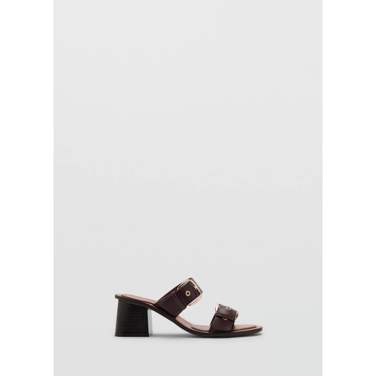 Sandales cuir talon boucles marron, MANGO