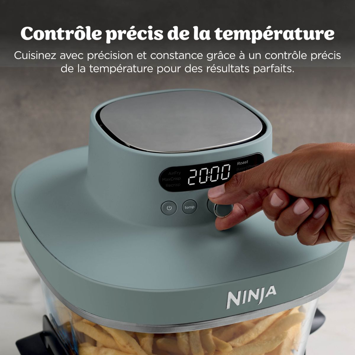 Friteuse sans huile CRISPi PRO 7-en1, 2 récipients en verre de 5.7 et 2.3L, AS101EUGY, Vert Ash Grey couleur unique, NINJA