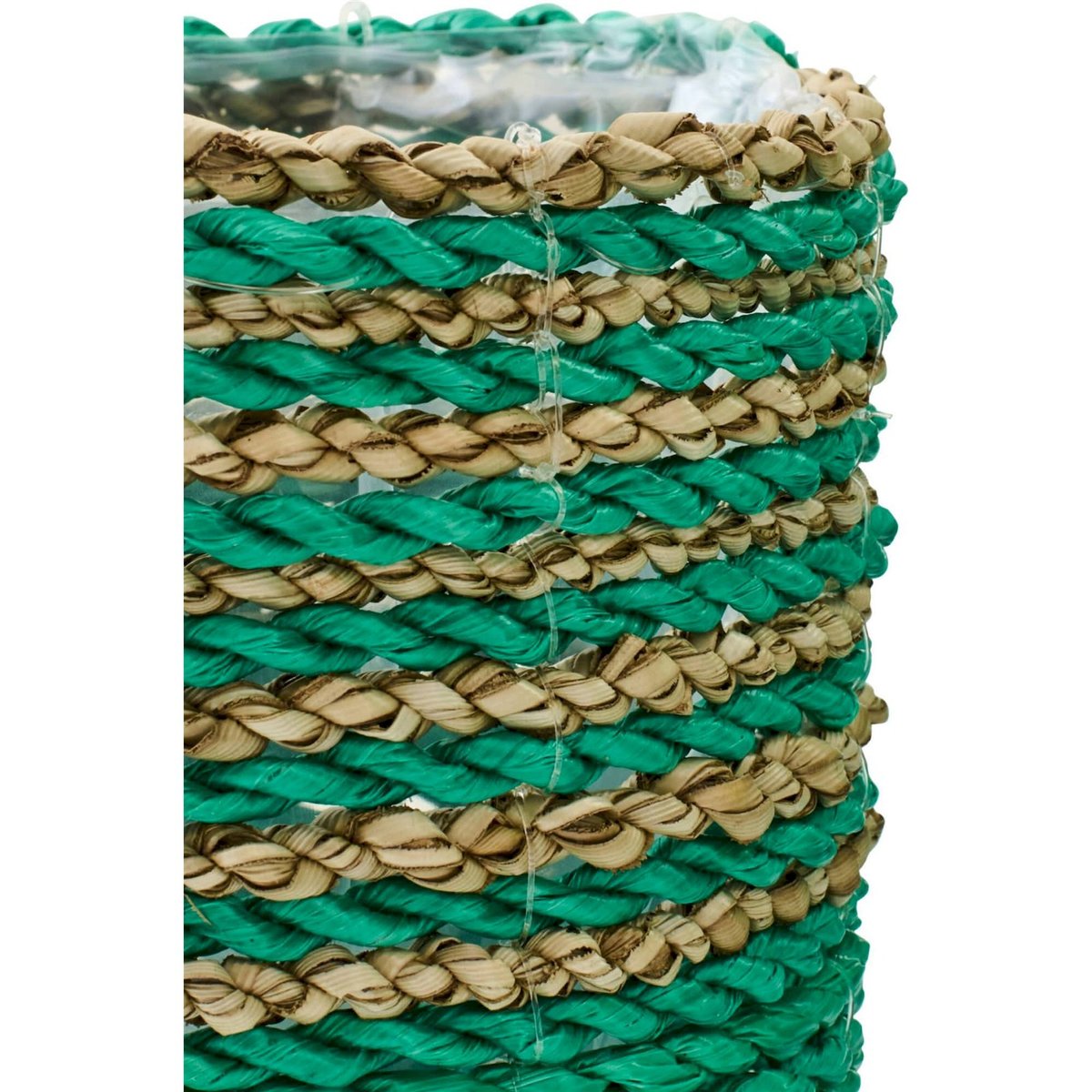 Set de 3 cache-pots en raphia tressé vert foncé et naturel, RECOLLECTION