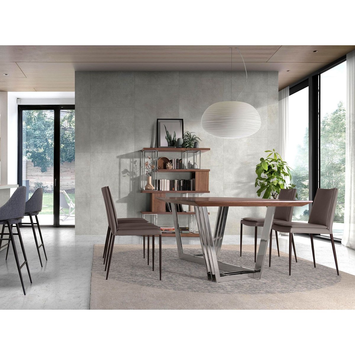 Table à manger baril ovale noyer et acier chromé noyer | acier chromé, ANGEL CERDA