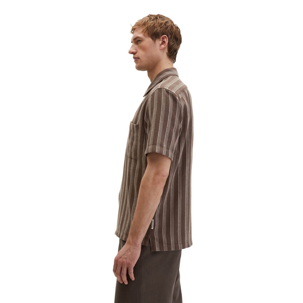 Chemise à manches courtes regular en coton biologique en Leno-Weave marron clair, MARC O'POLO