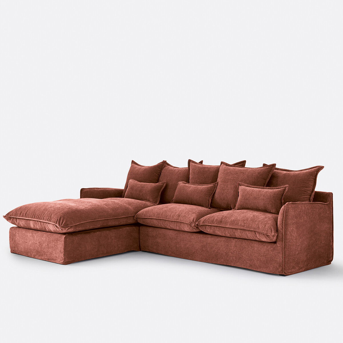 Canapé d'angle gauche convertible matelas 6 cm 4 places polyester chiné, ODNA brique rosé, LA REDOUTE INTERIEURS