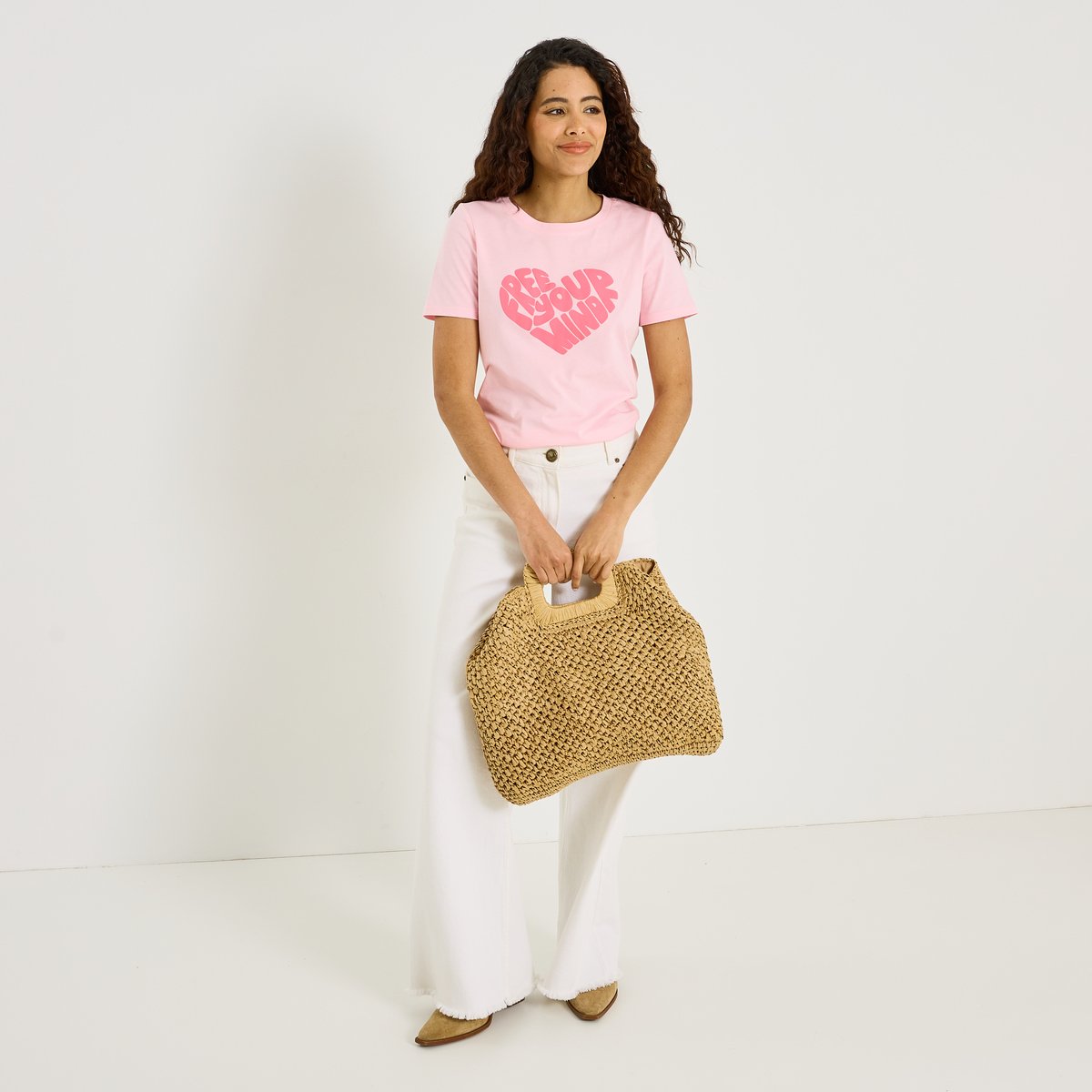 T-shirt col rond rose, GRAIN DE MALICE