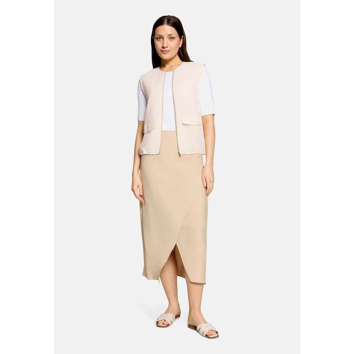 Veste sans manches d'été à poches silky beige, CARTOON