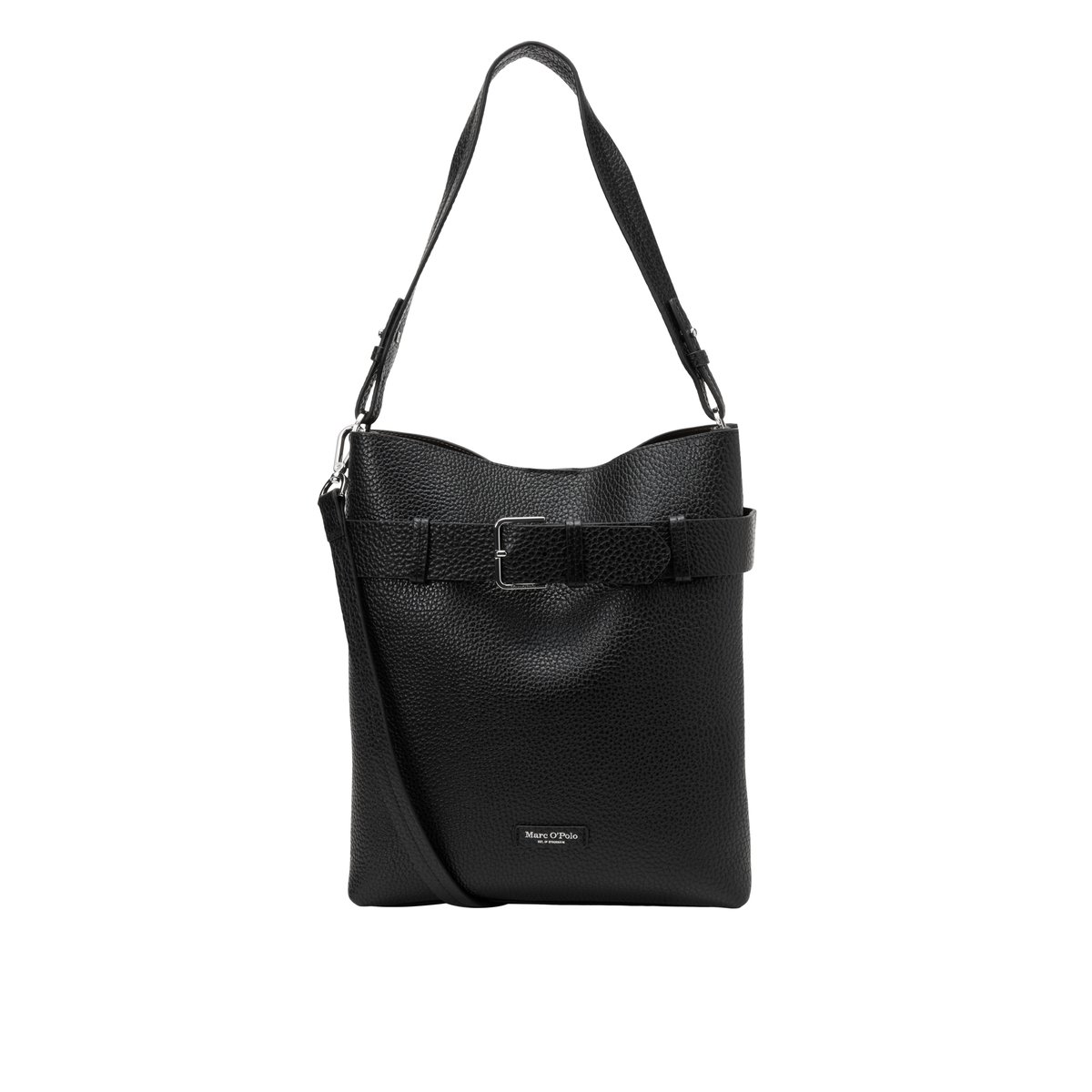 Sac Hobo modèle Brinja, taille moyenne en cuir de vachette grainé noir, MARC O'POLO