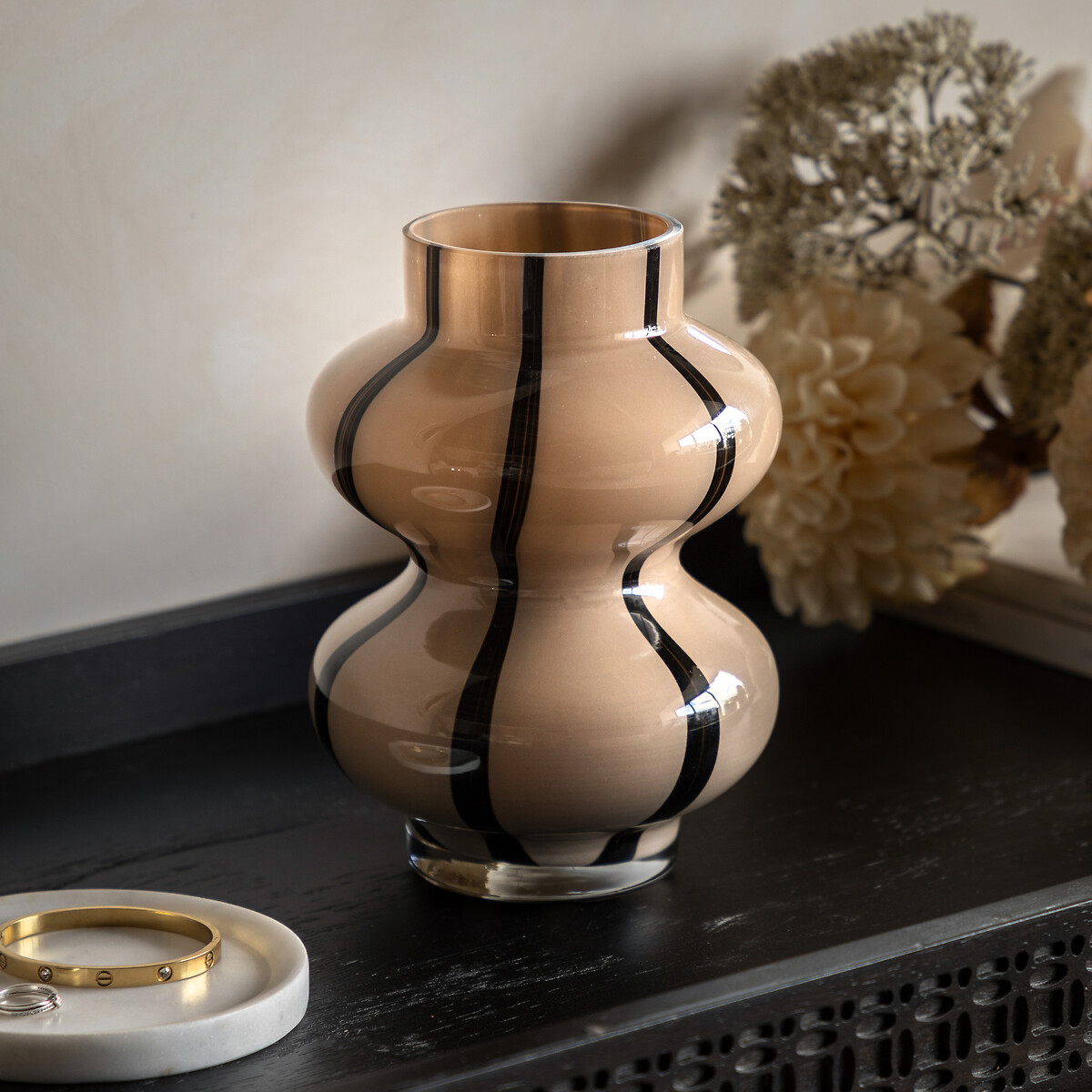 20cm Forma Swirl Glass Vase in Camel & Black brown , ÉDITÉ