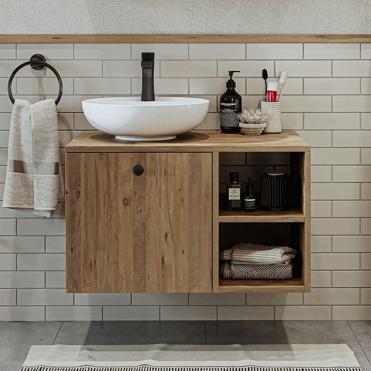 Meuble sous vasque + vasque ronde TIMA pin, PIER IMPORT
