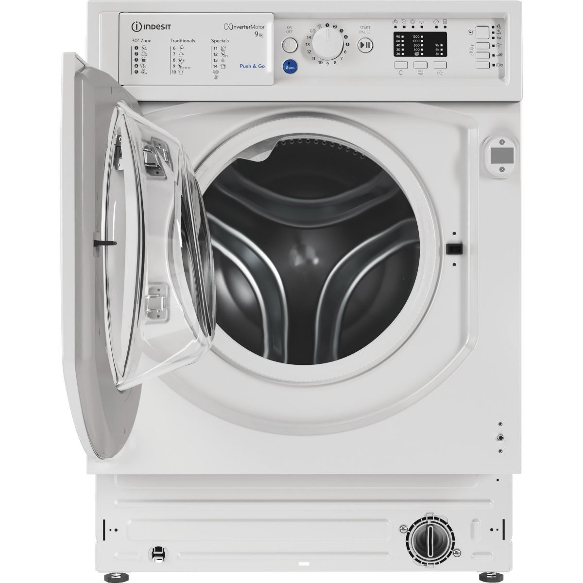 Lave linge hublot encastrable BIWMIL9146FR - 9 kg - 1400 tr/min - Classe A - Moteur induction blanc, INDESIT