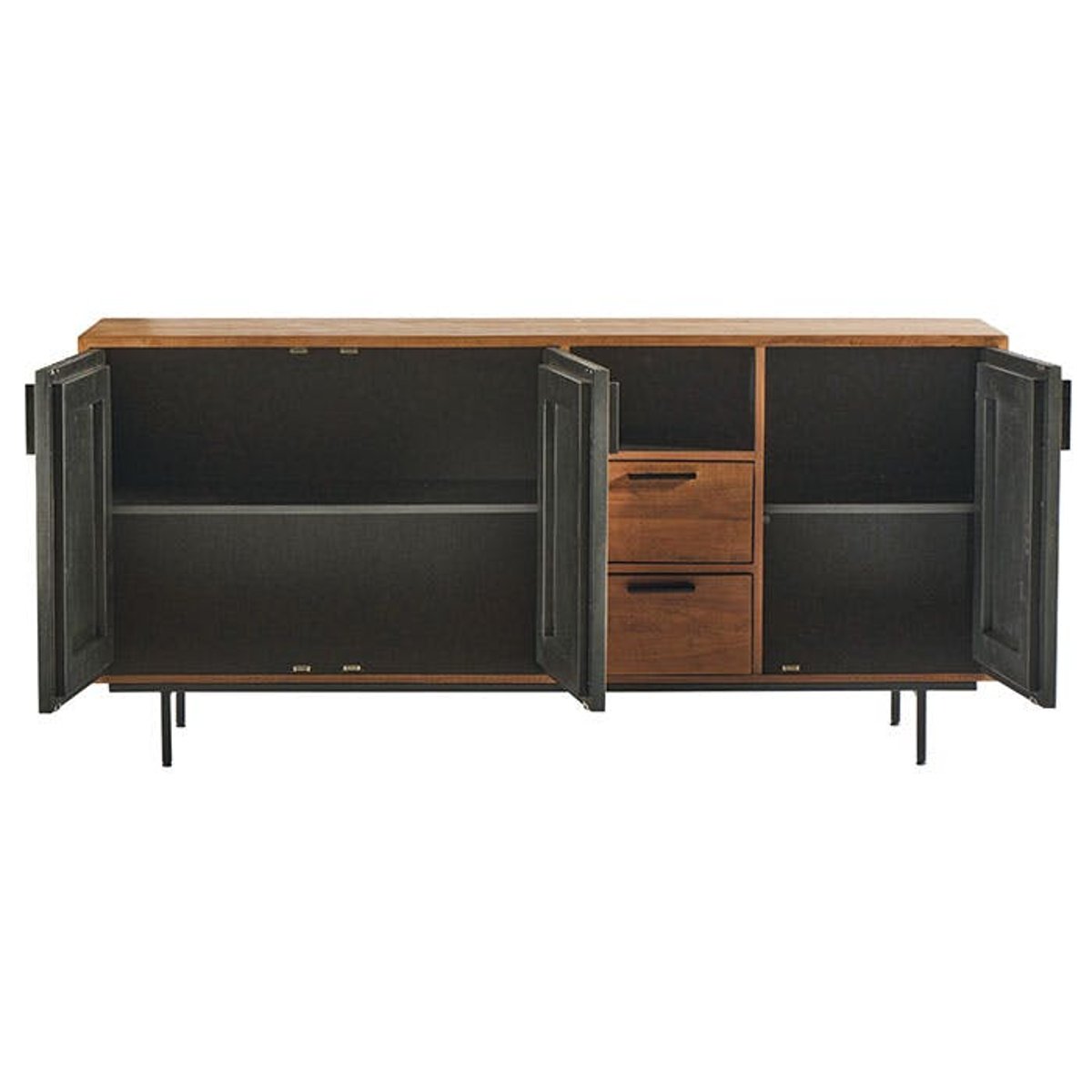 Bahut contemporain teck recyclé 3 portes rainurées FANO bois naturel, PIER IMPORT