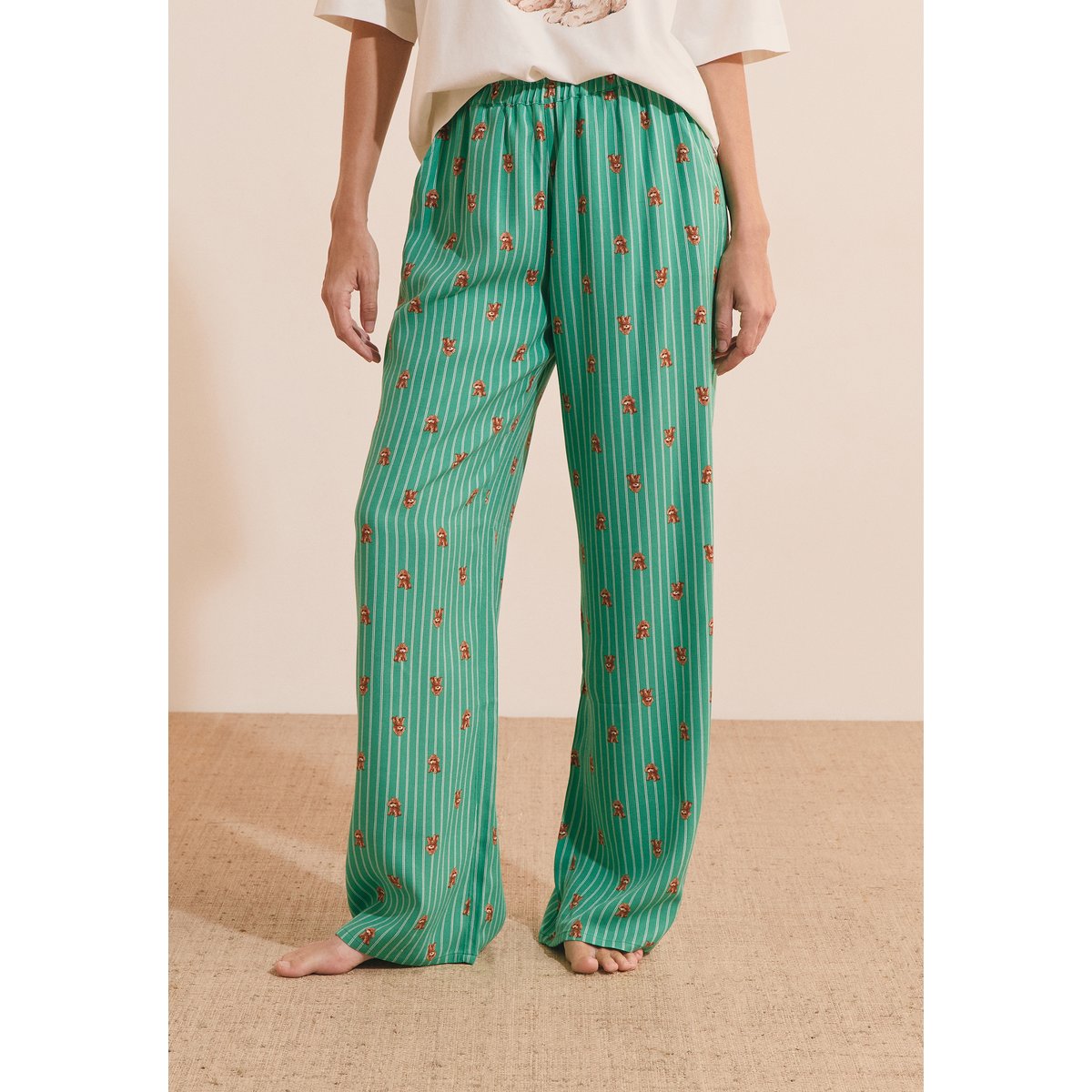 Pantalon de pyjama à motifs chiens ROBY vert, ETAM