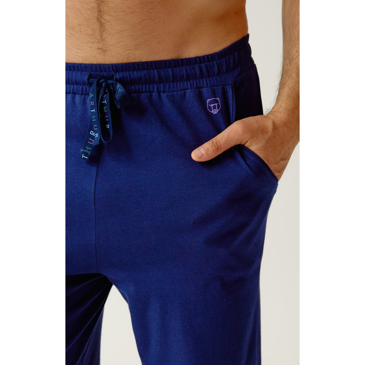 Pantalon en jersey de coton léger couleur unie Minuit marine, ARTHUR