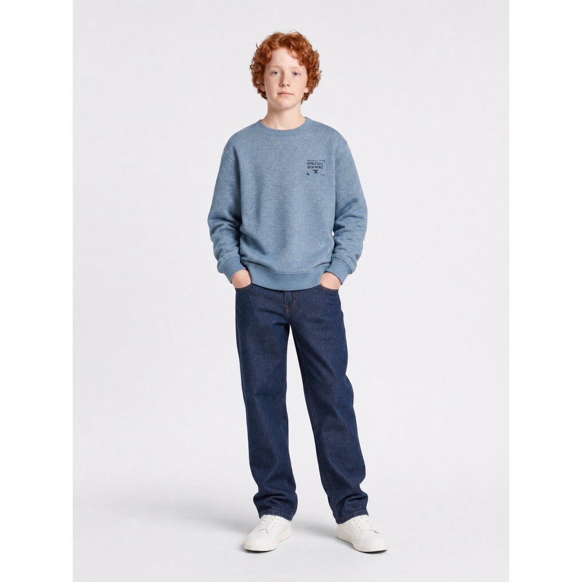 Sweat  col rond chiné Forgerun bleu storm blue, PETROL INDUSTRIES