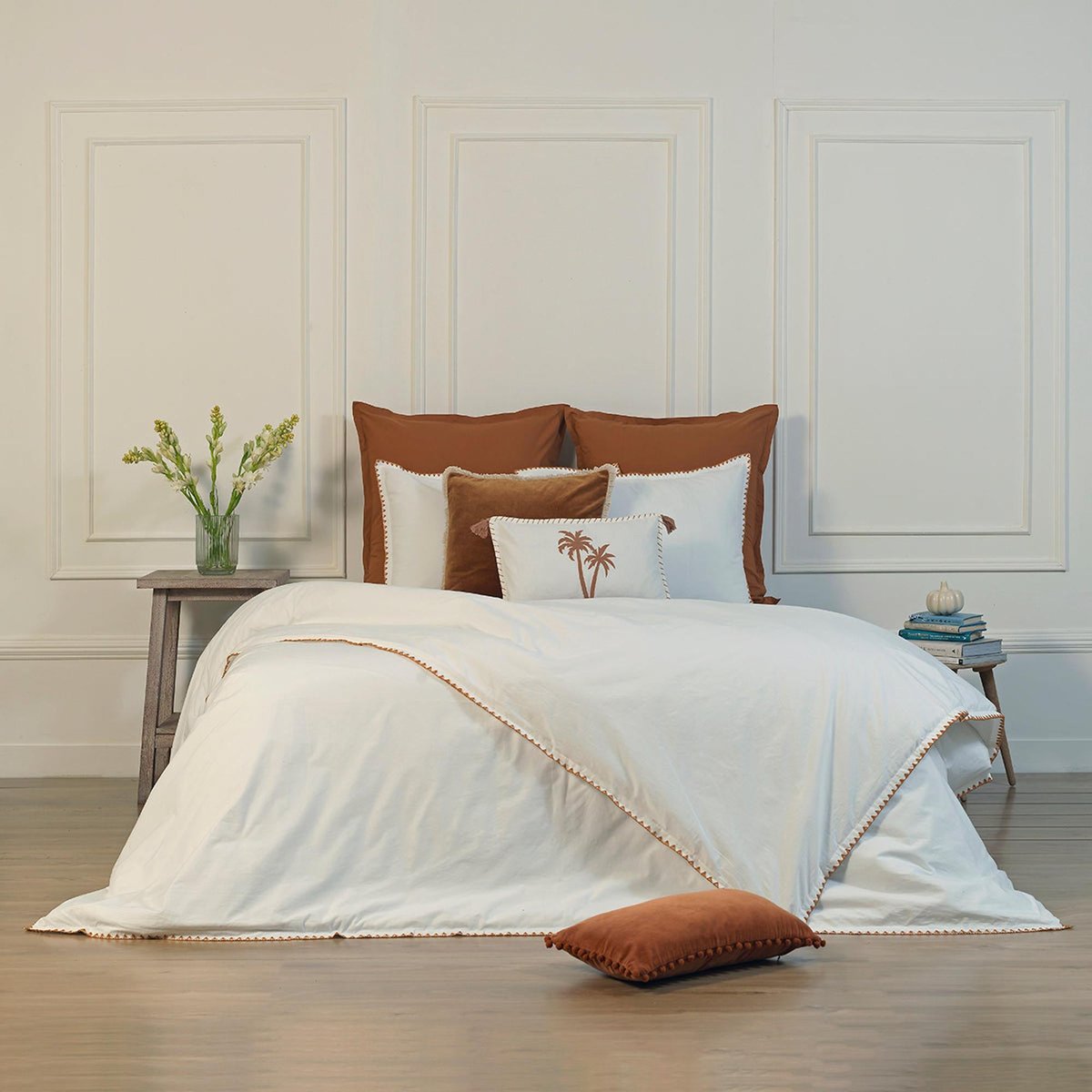 Taie d'oreiller (x2) percale de coton ZOÉ blanc / rouge, FEBRONIE