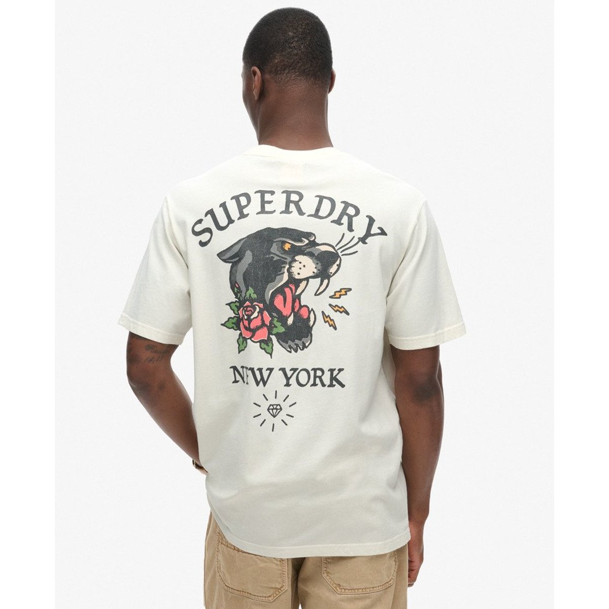 T-shirt ample à motif tatouage dans le dos blanc hivernal, SUPERDRY